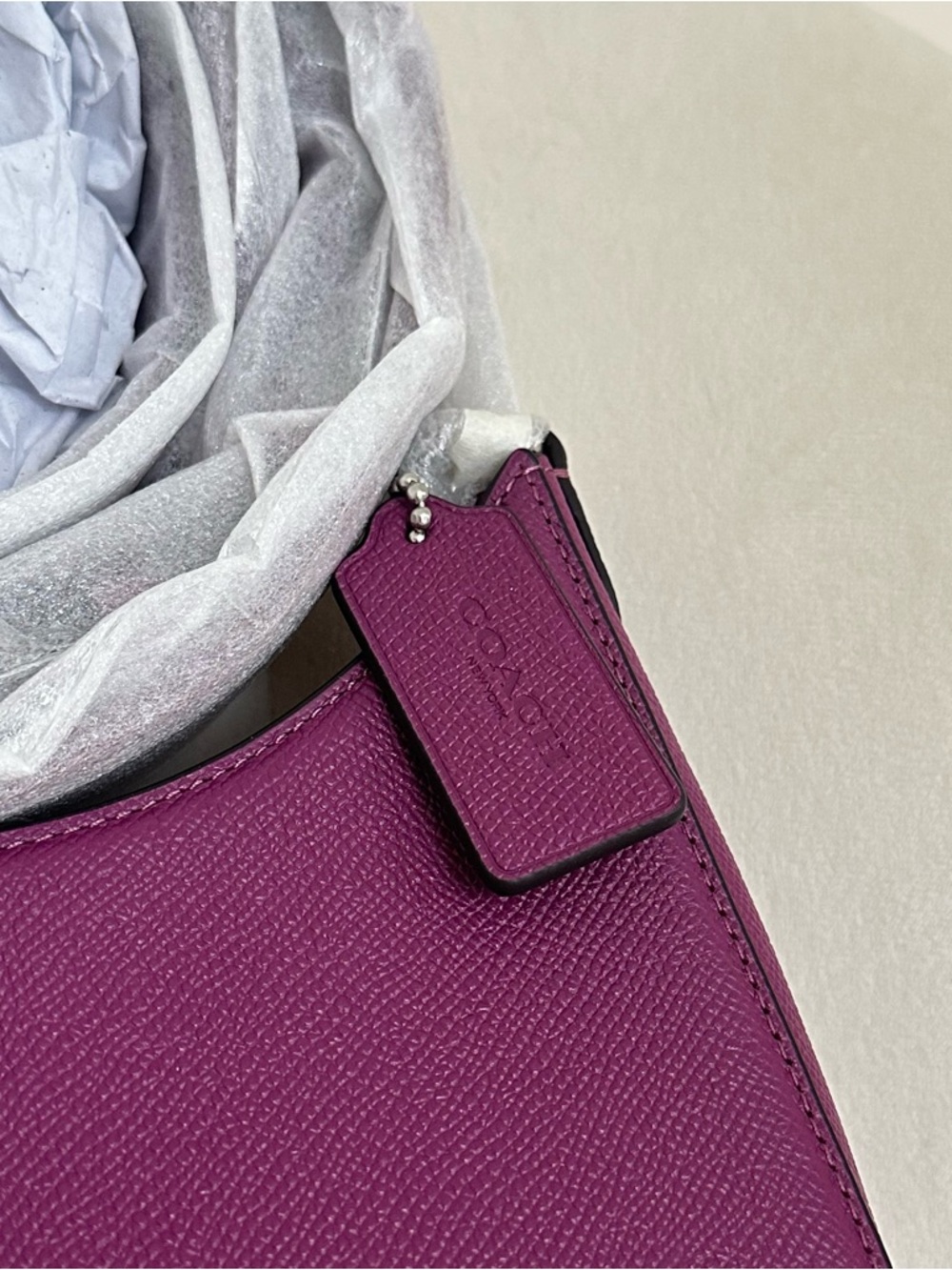Coach Deep Plum Hobo Crossbody Bag Crossgrain Leather 3 Straps - Picture 5 of 12